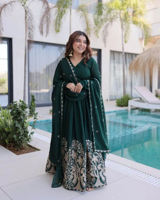 Dark Green Anarkali Gown With Dupatta Set
