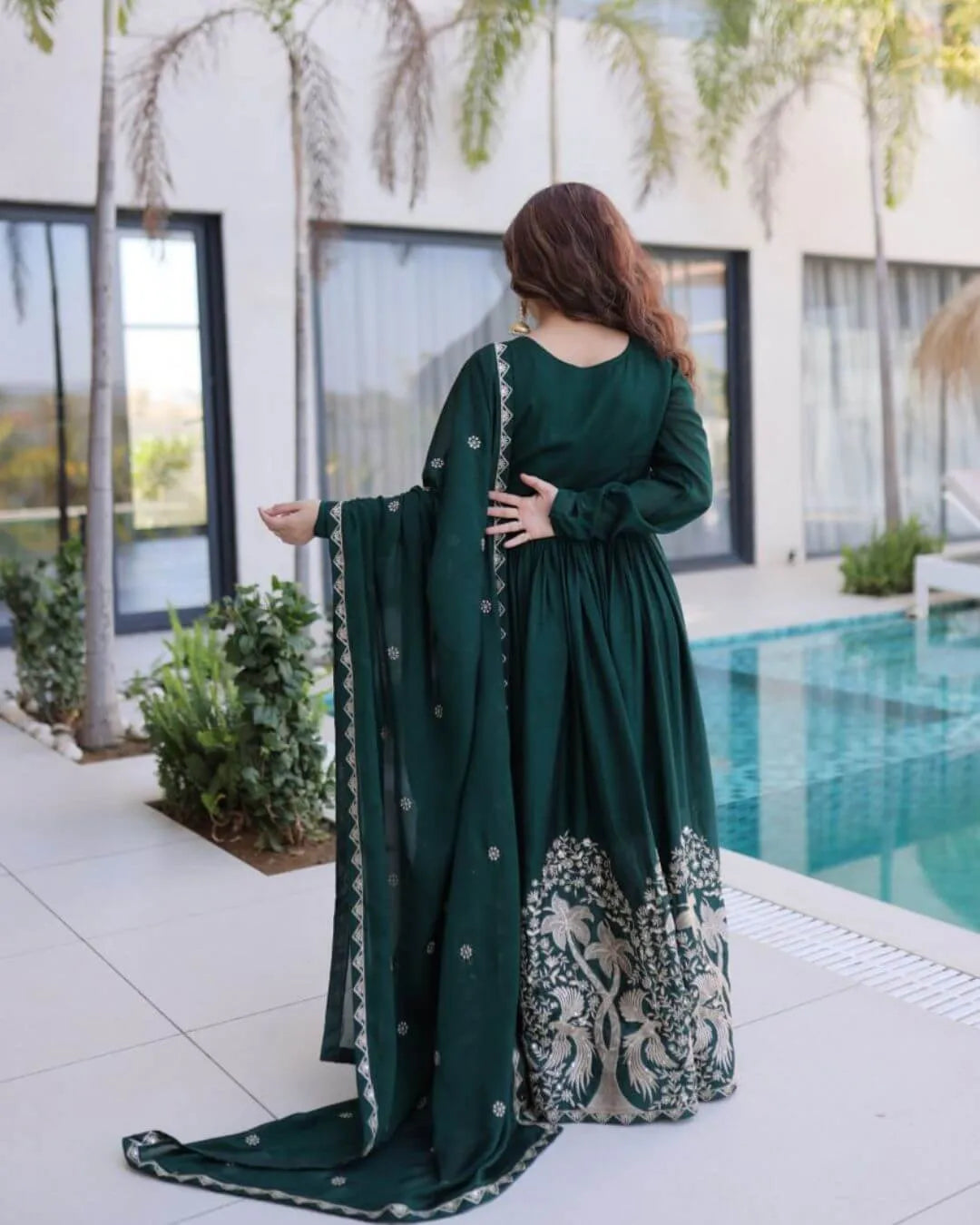 Dark Green Anarkali Gown With Dupatta Set