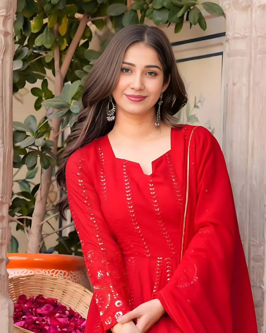 Red Colour Party Wear Anarkali Suit Front Side