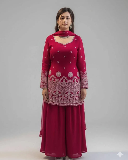 Red Colour Sharara Dress Suit Set