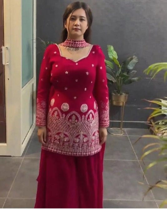 Red Colour Sharara Dress Suit Set