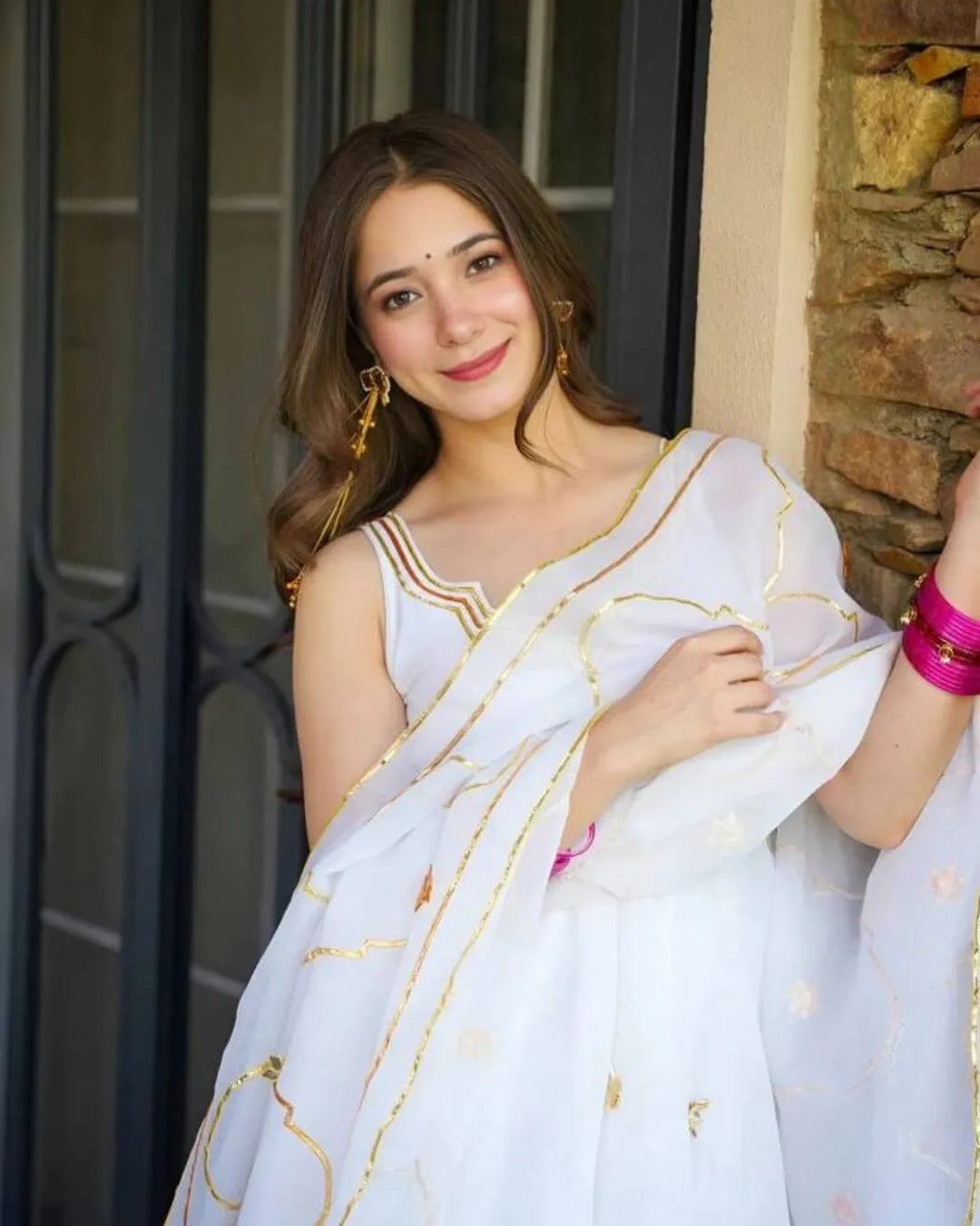 White Sleeveless Georgette Anarkali Suit Set