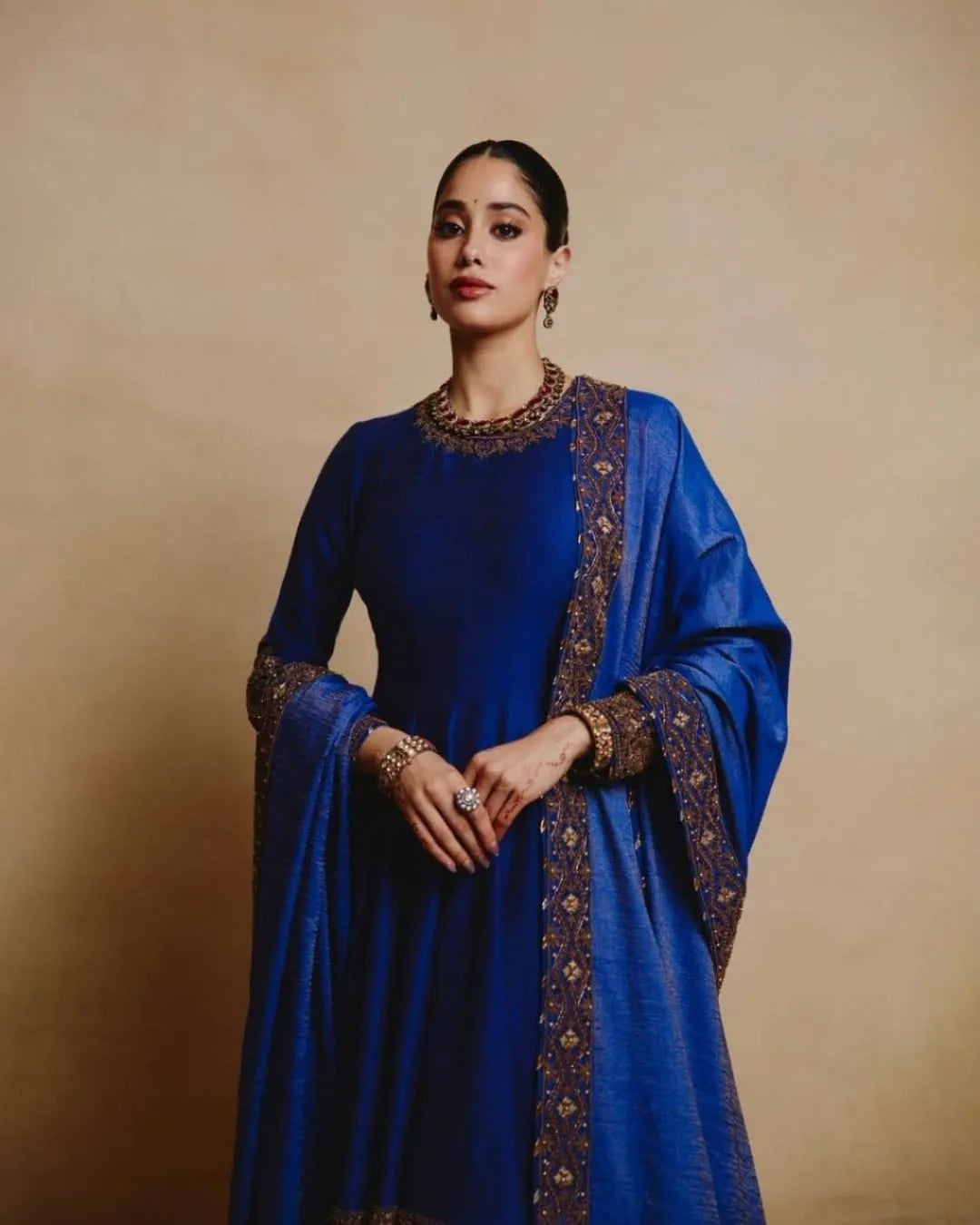 Royal Blue Chinon Anarkali Set