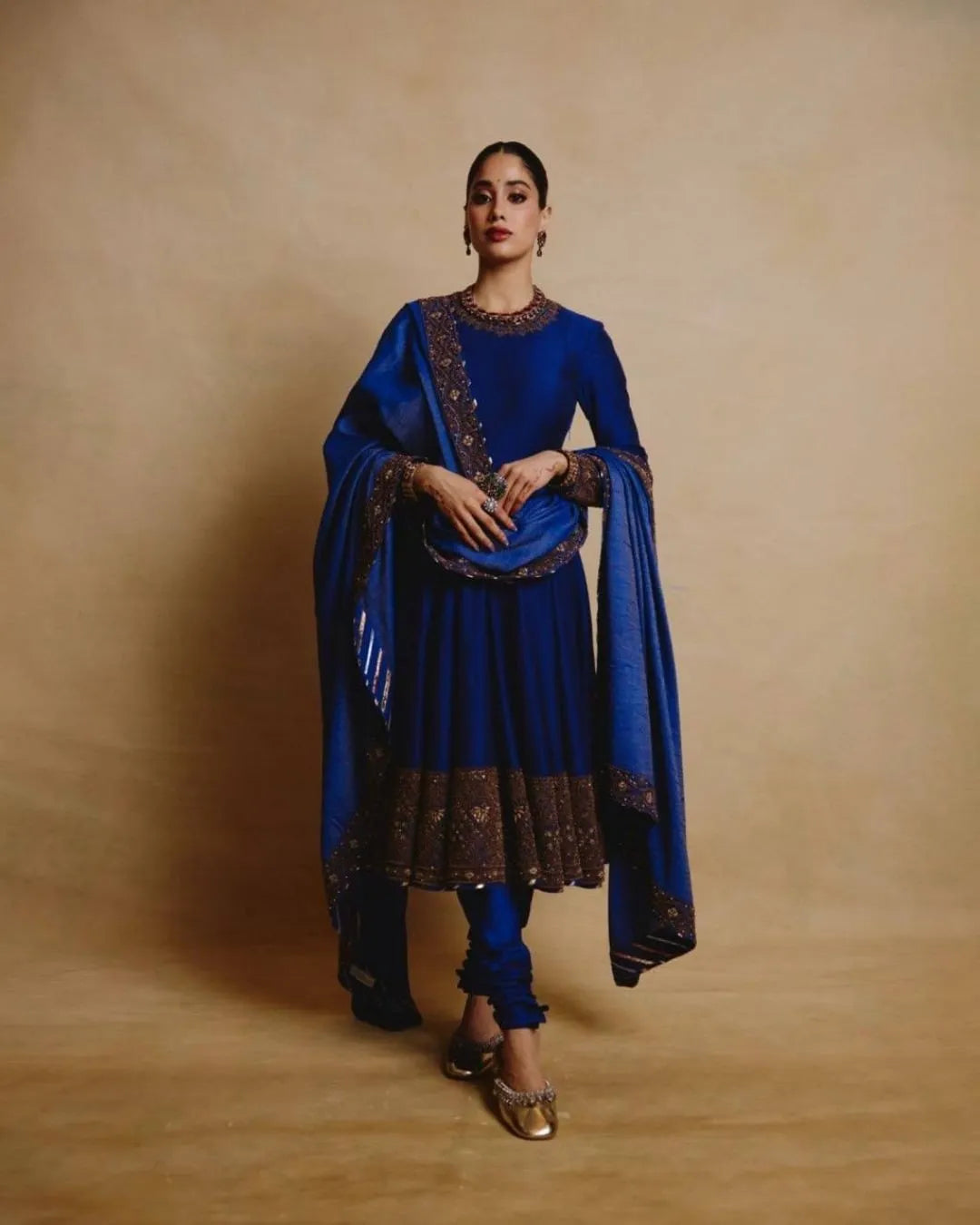 Royal Blue Chinon Anarkali Set