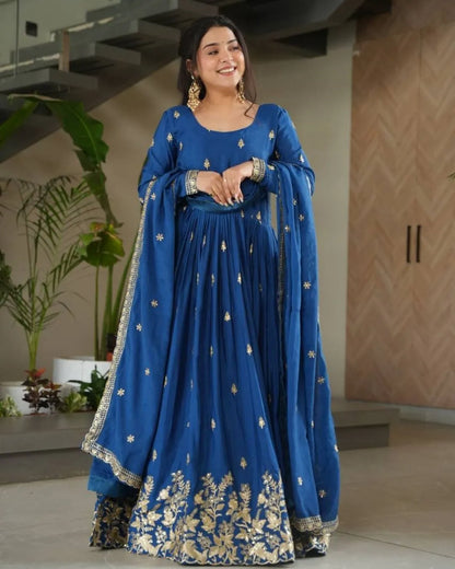Royal Blue Anarkali Gown​ With Dupatta Set