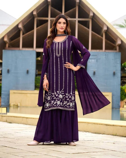 Purple Sharara Suit With Dupatta Set Party Wear