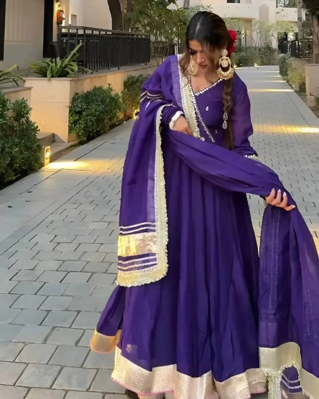 Rule the Night in Our Deep Purple Faux Blooming Gown Sharara Set