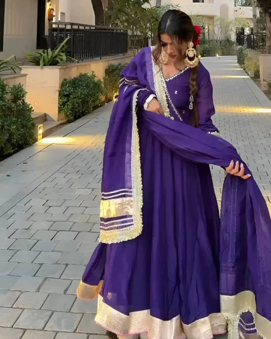 Rule the Night in Our Deep Purple Faux Blooming Gown Sharara Set
