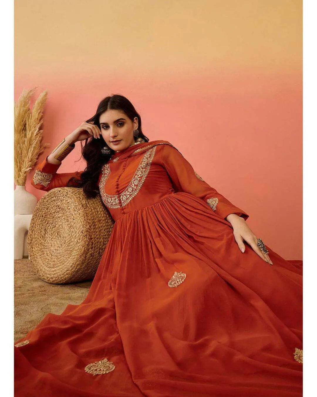 Orange Colour Anarkali Suit Set With Dupatta