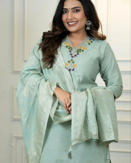 Sea Green Silk Salwar Suit With Dupatta Set​ 