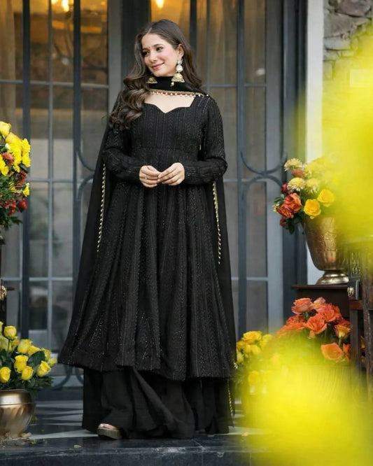 Party Wear Black Anarkali Dress​ Suit Set 
