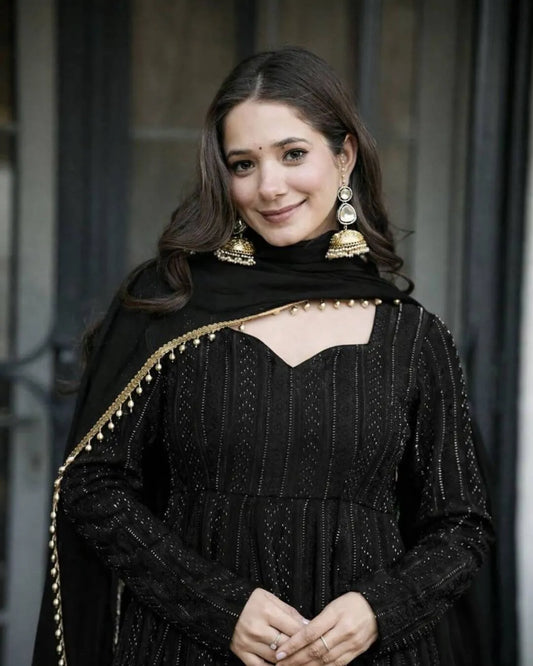 Party Wear Black Anarkali Dress​ Suit Set 