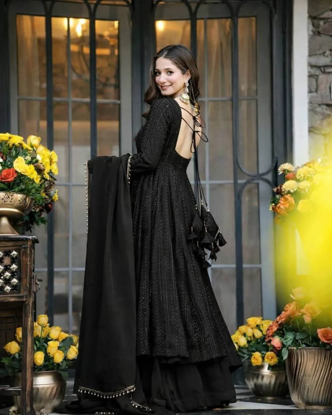 Party Wear Black Anarkali Dress​ Suit Set 