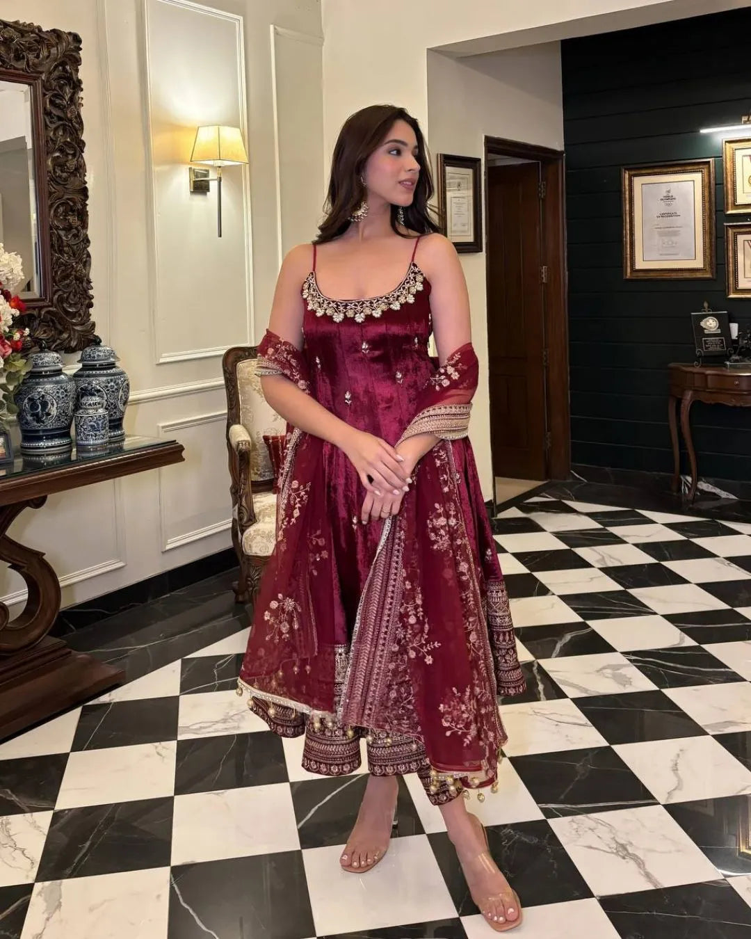 backless anarkali dress Buy Noorani by LA Amethyst Backless Anarkali Kurta with Pant and Dupatta (Set of 3) Online