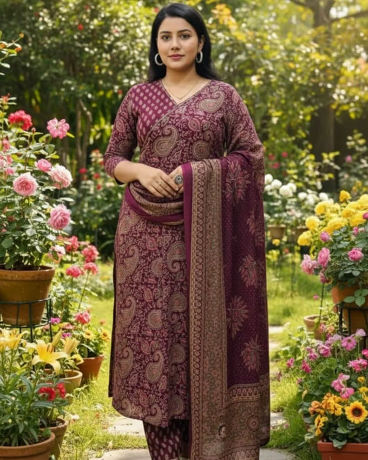 Floral Cotton Dress Suit Set With Dupatta