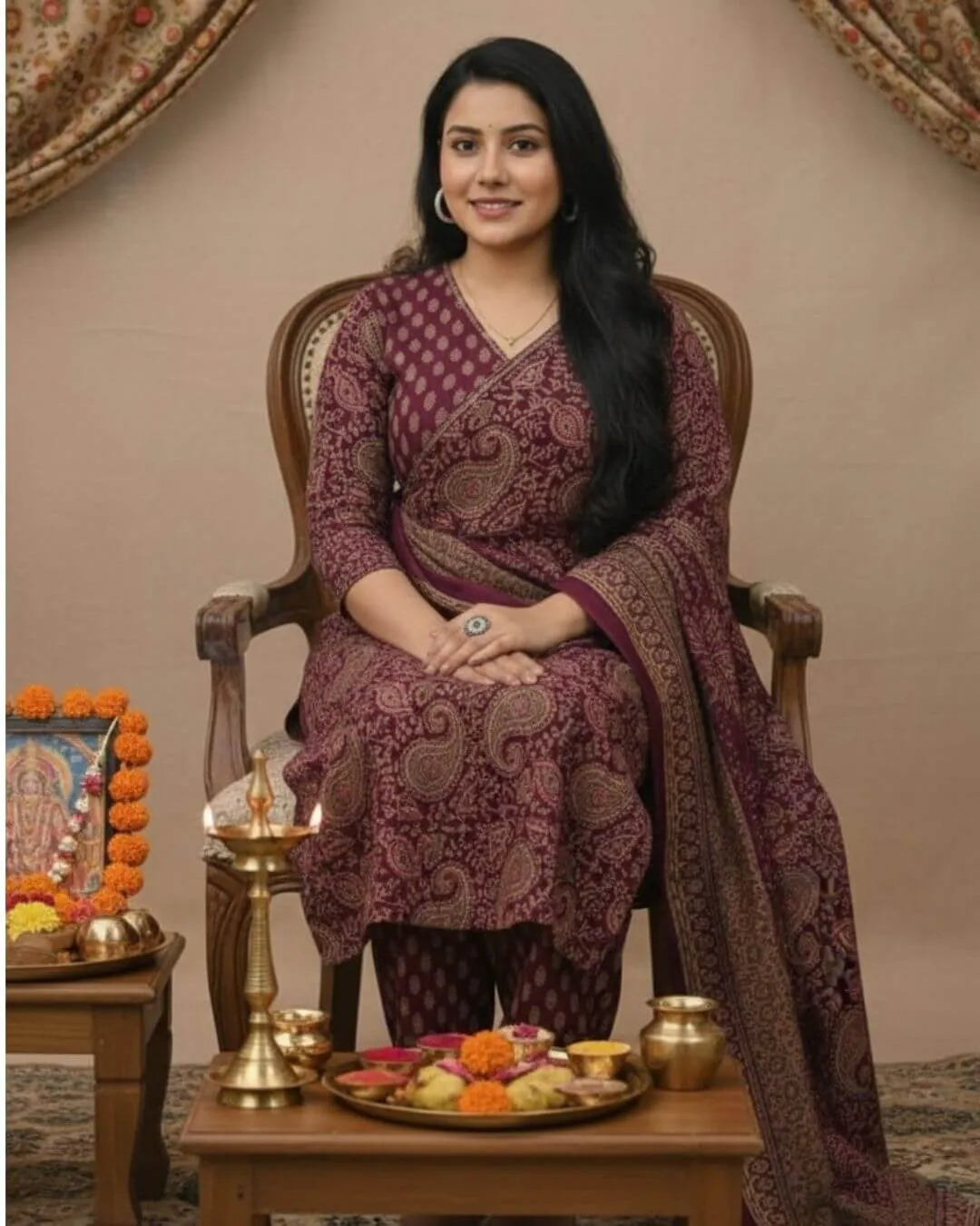 Floral Cotton Dress Suit Set With Dupatta