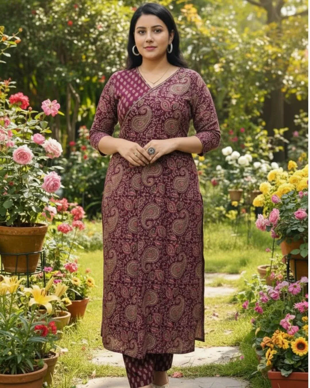 Floral Cotton Dress Suit Set With Dupatta