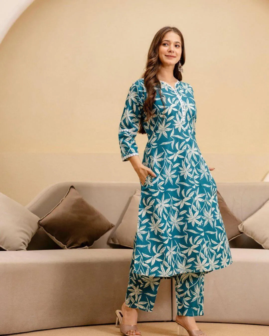 Teal Floral Cotton Co-ord Set