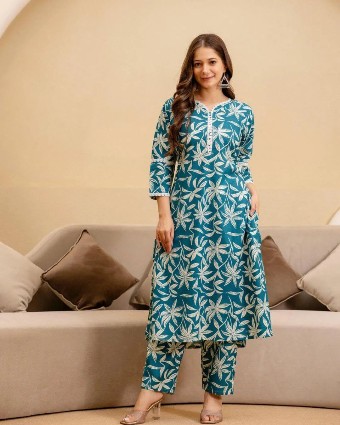 Teal Floral Cotton Co-ord Set