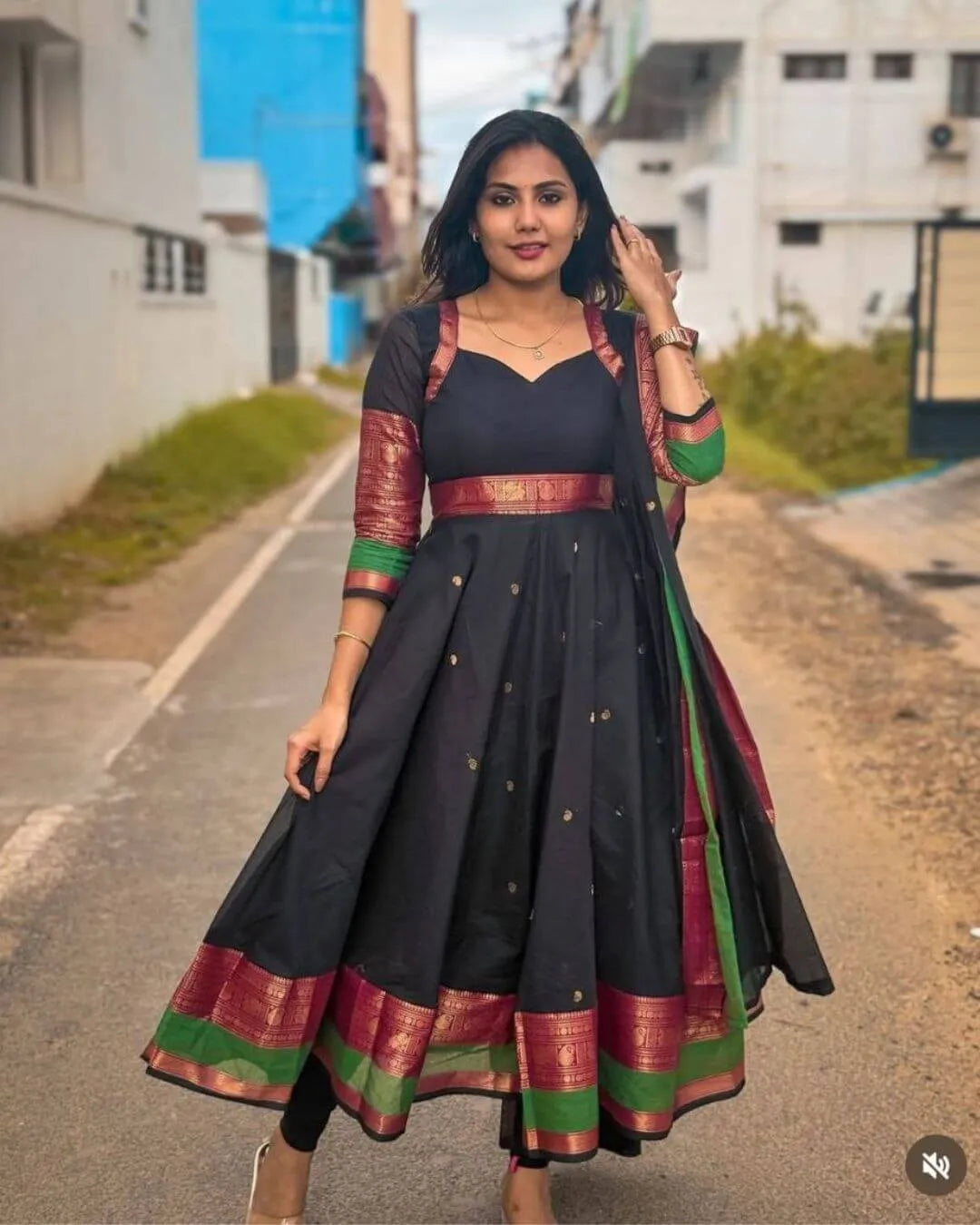 Black Anarkali Kurti Pant Dupatta Set