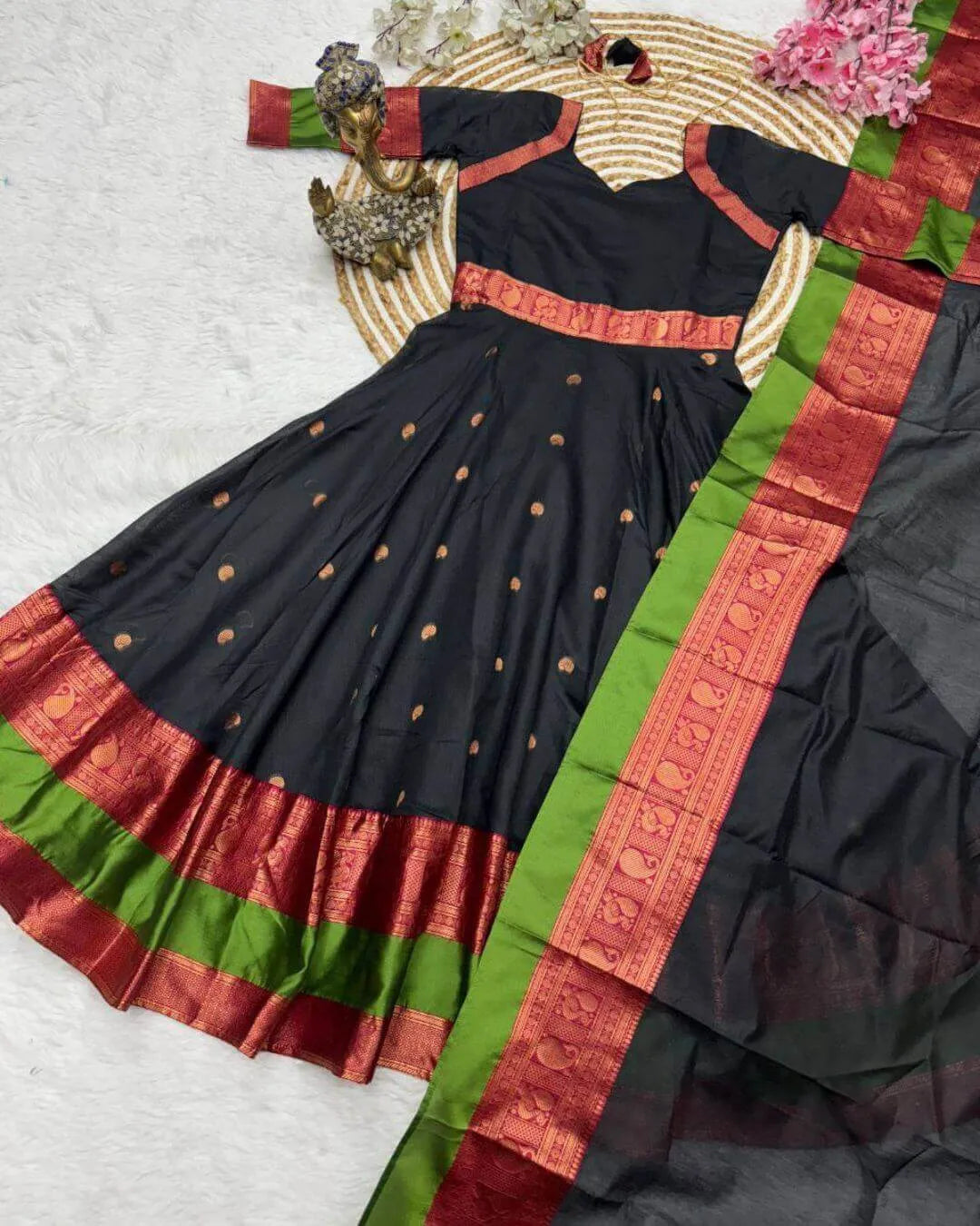 Black Anarkali Kurti Pant Dupatta Set