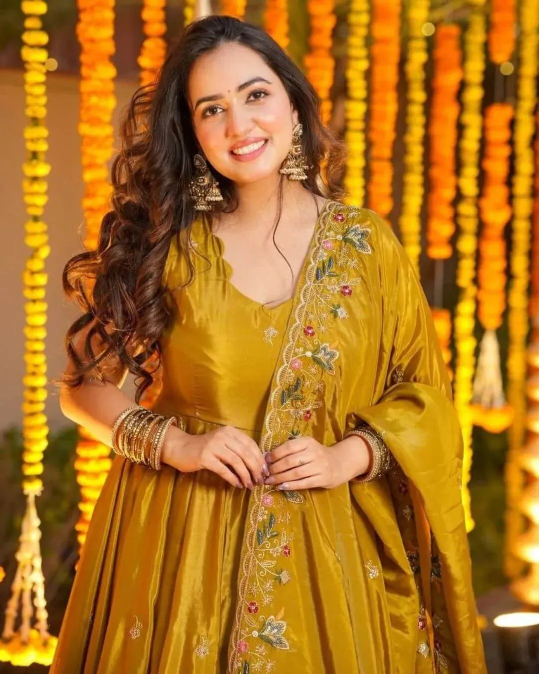 Silk Yellow Anarkali Kurti Pant With Dupatta