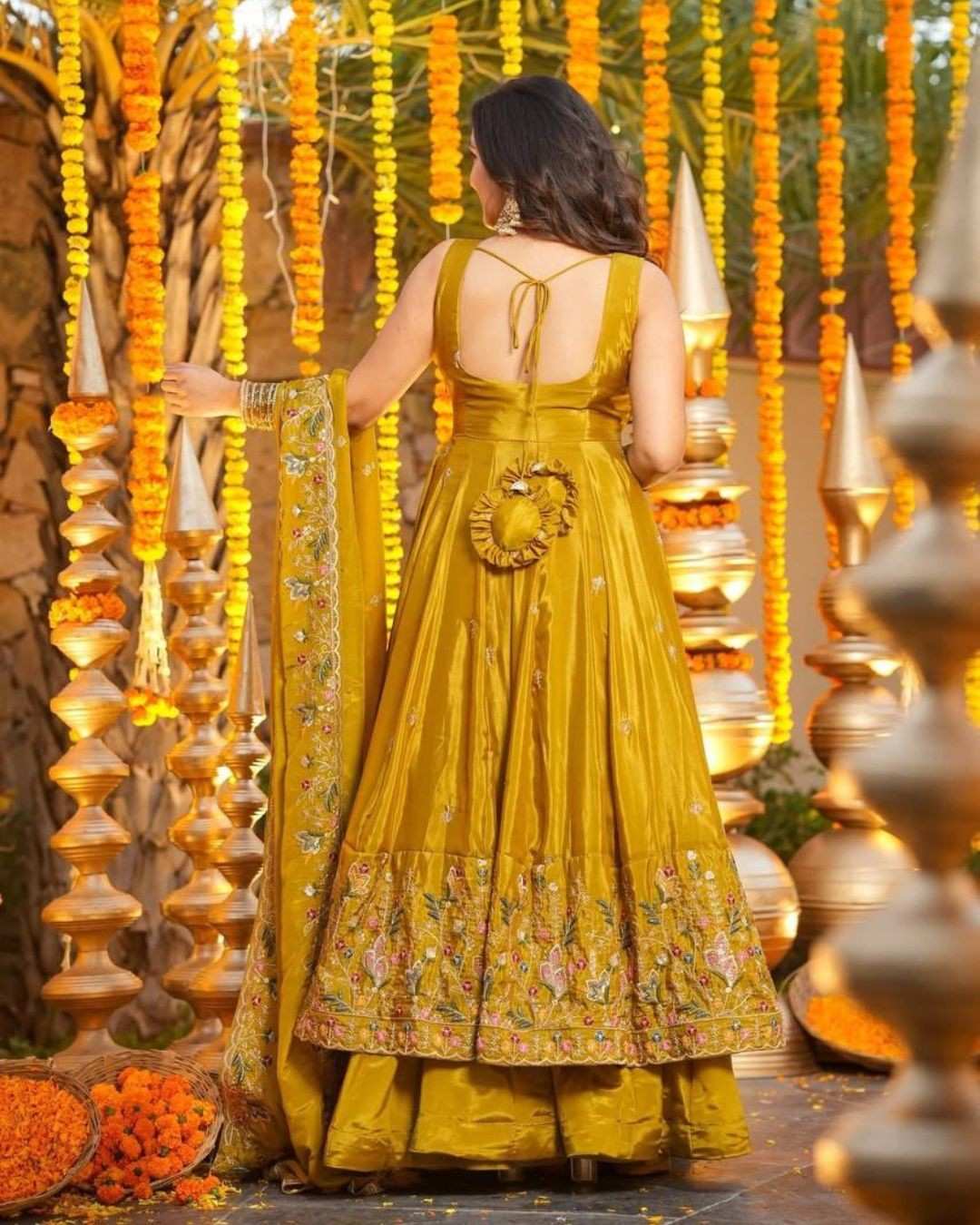 Silk Yellow Anarkali Kurti Pant With Dupatta