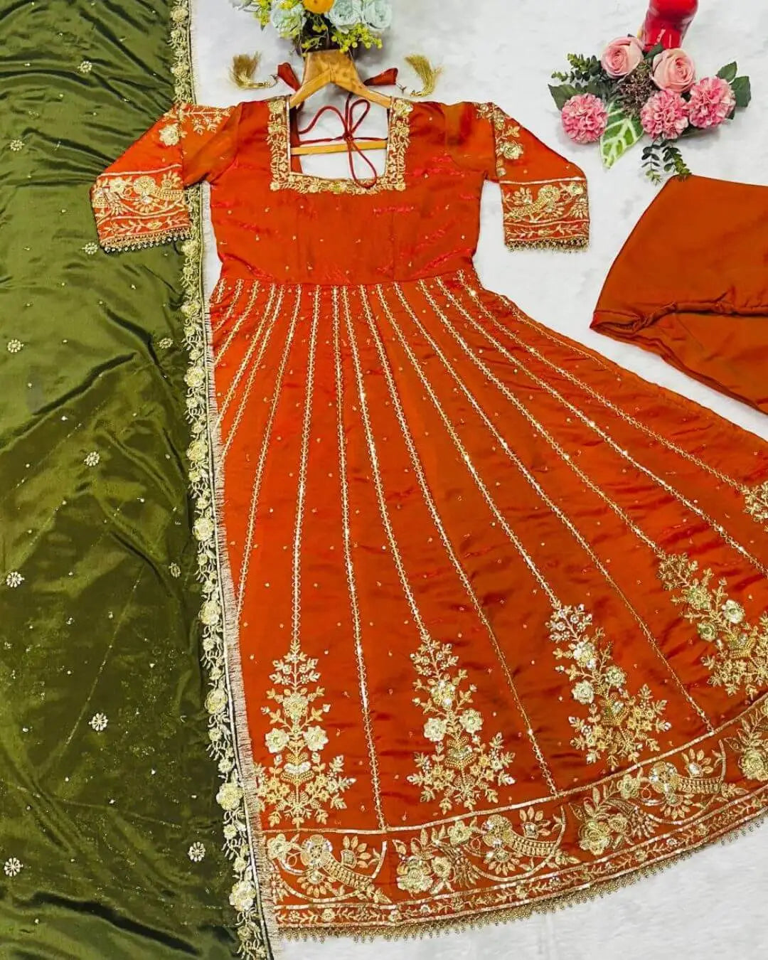 Party Wear Orange Colour Anarkali Suit Set