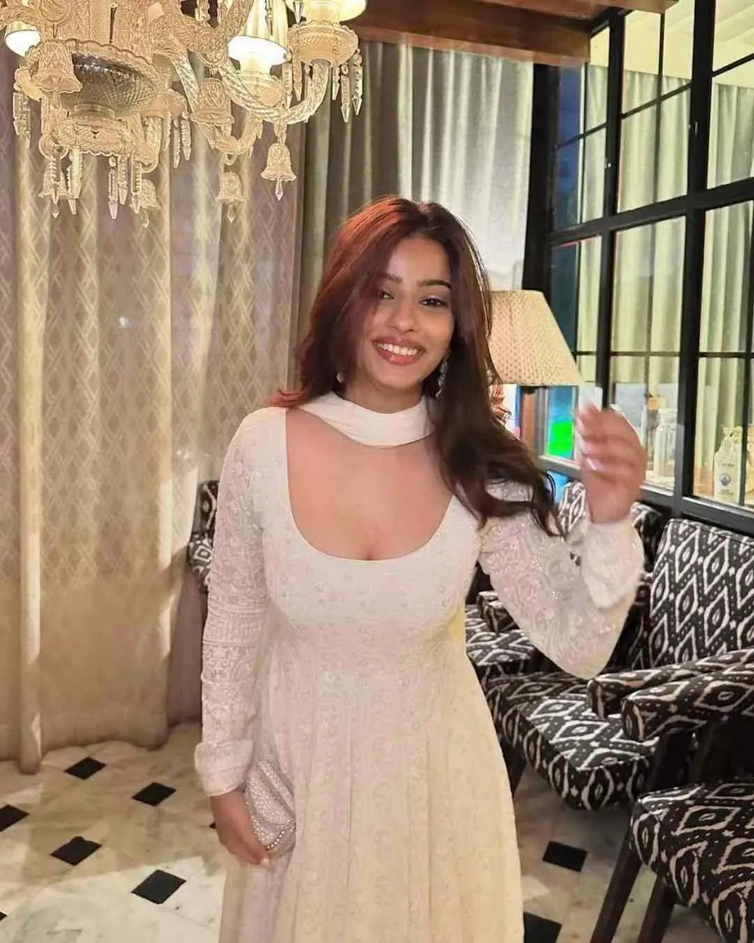 White Faux Blooming Anarkali Set