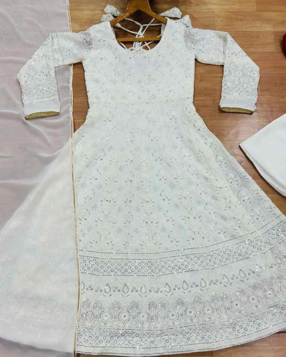 White Faux Blooming Anarkali Set