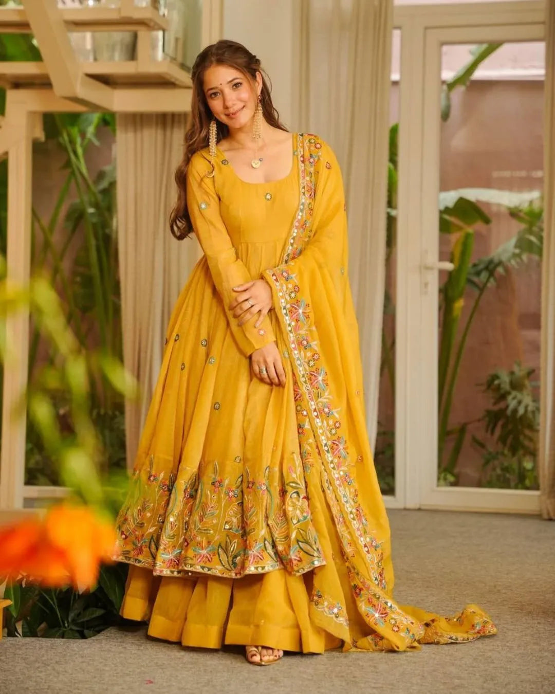 Yellow Anarkali Sharara Set with Soft Dupatta for Haldi & Wedding Functions