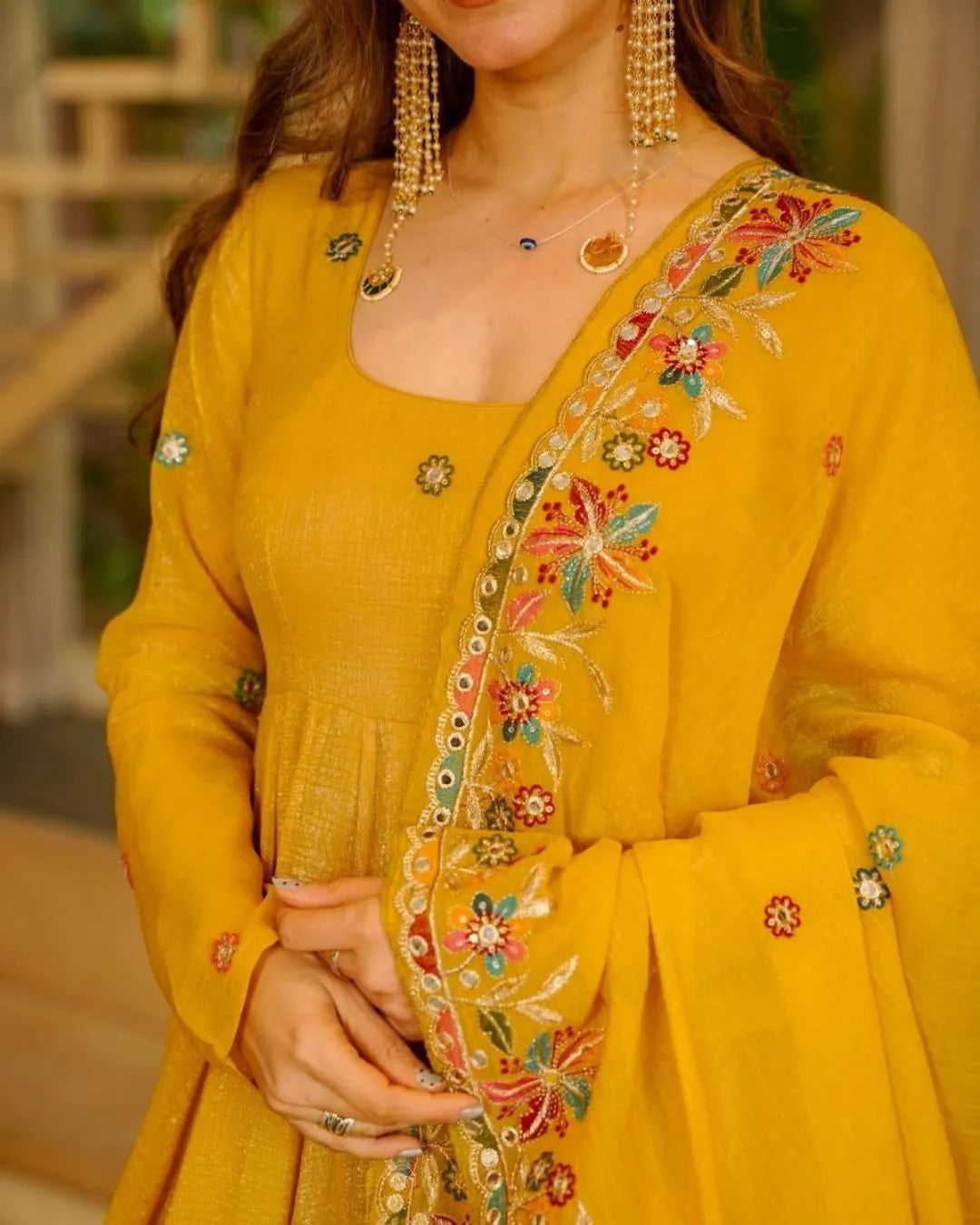 Yellow Anarkali Sharara Set with Soft Dupatta for Haldi & Wedding Functions