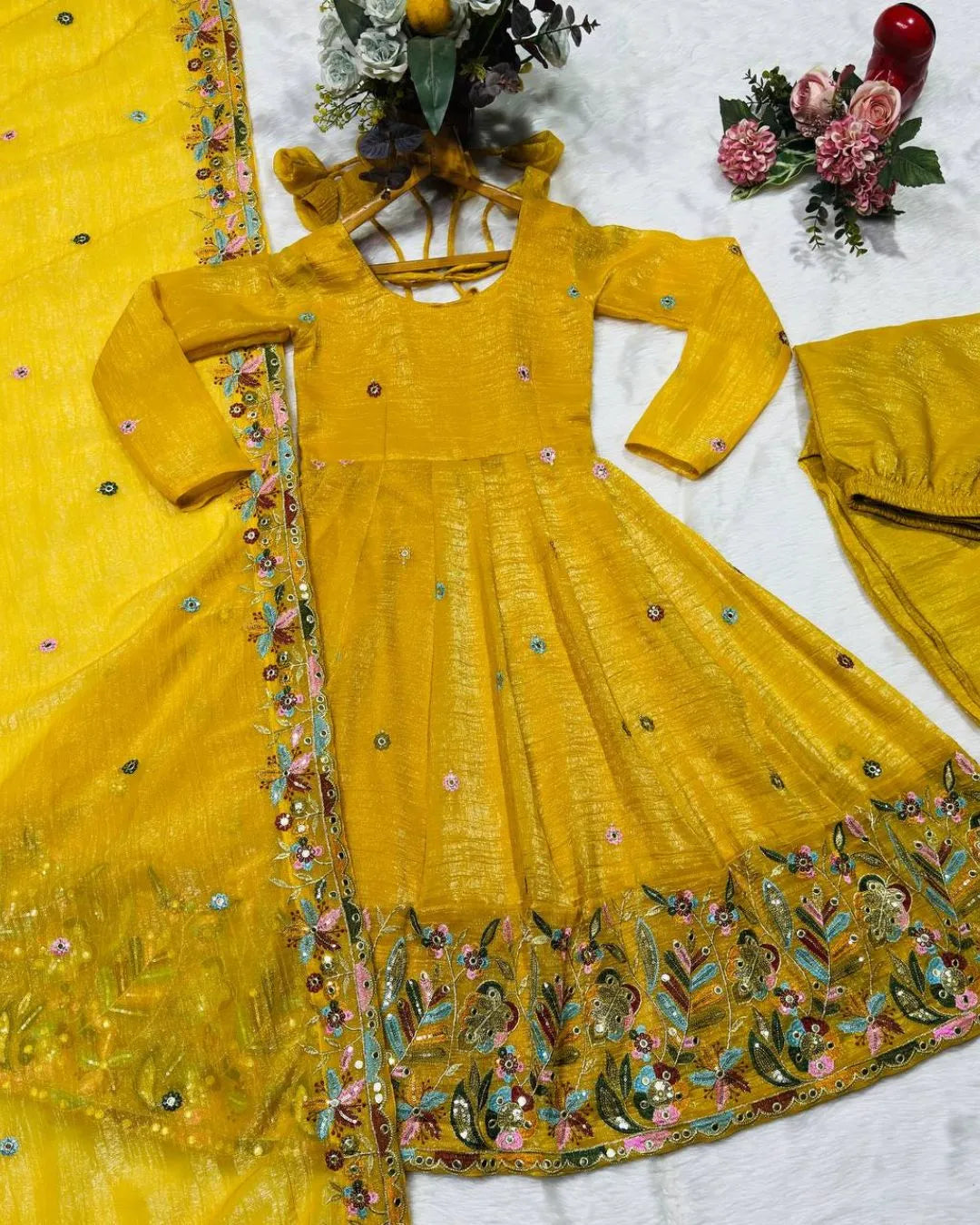 Yellow Anarkali Sharara Set with Soft Dupatta for Haldi & Wedding Functions