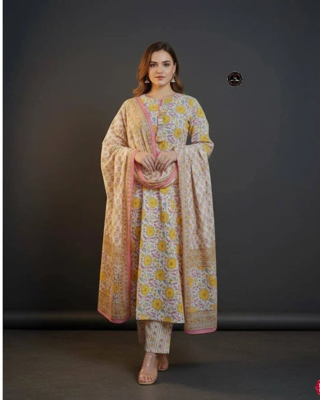 Yellow Floral Cotton Suit Set