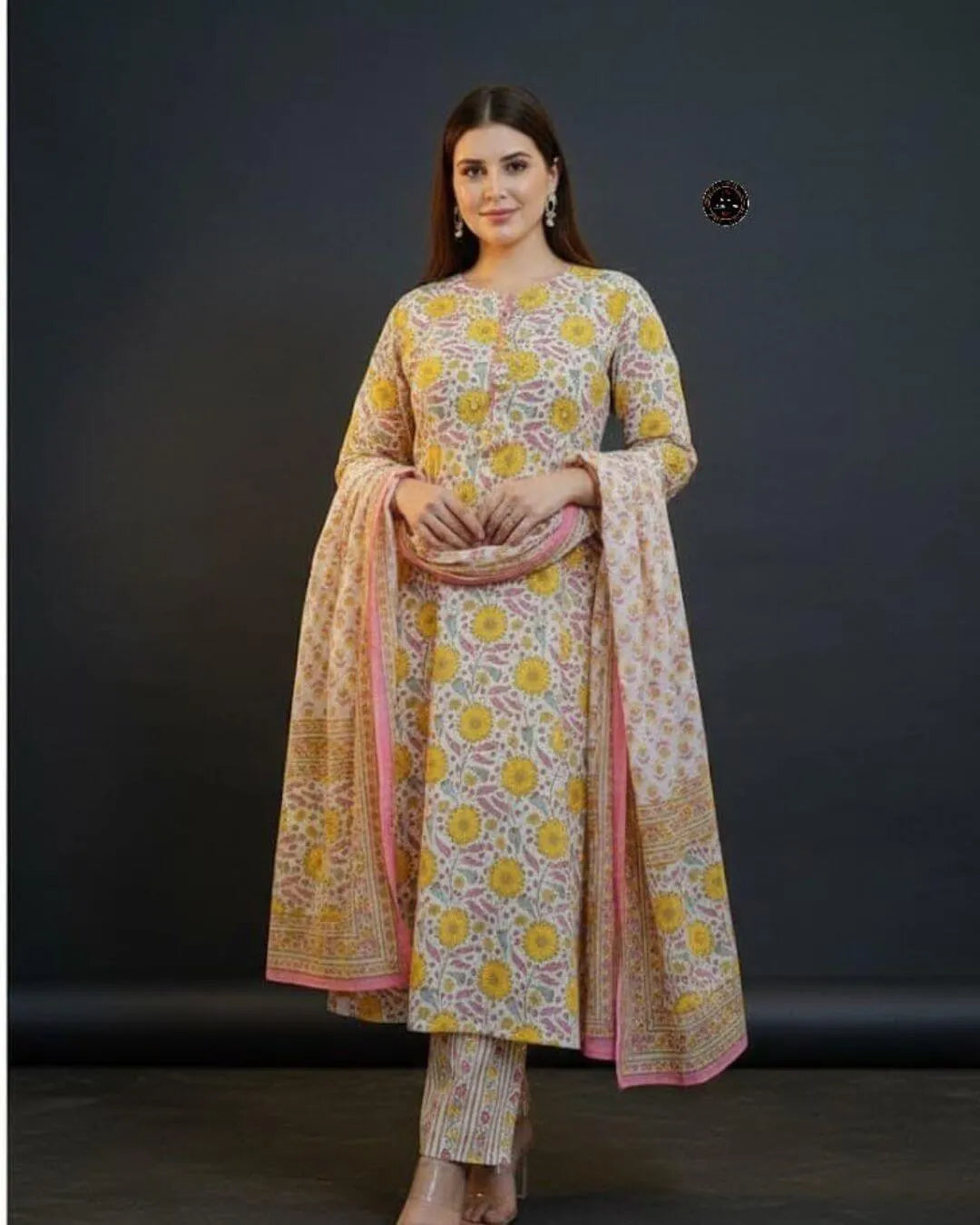 Yellow Floral Cotton Suit Set