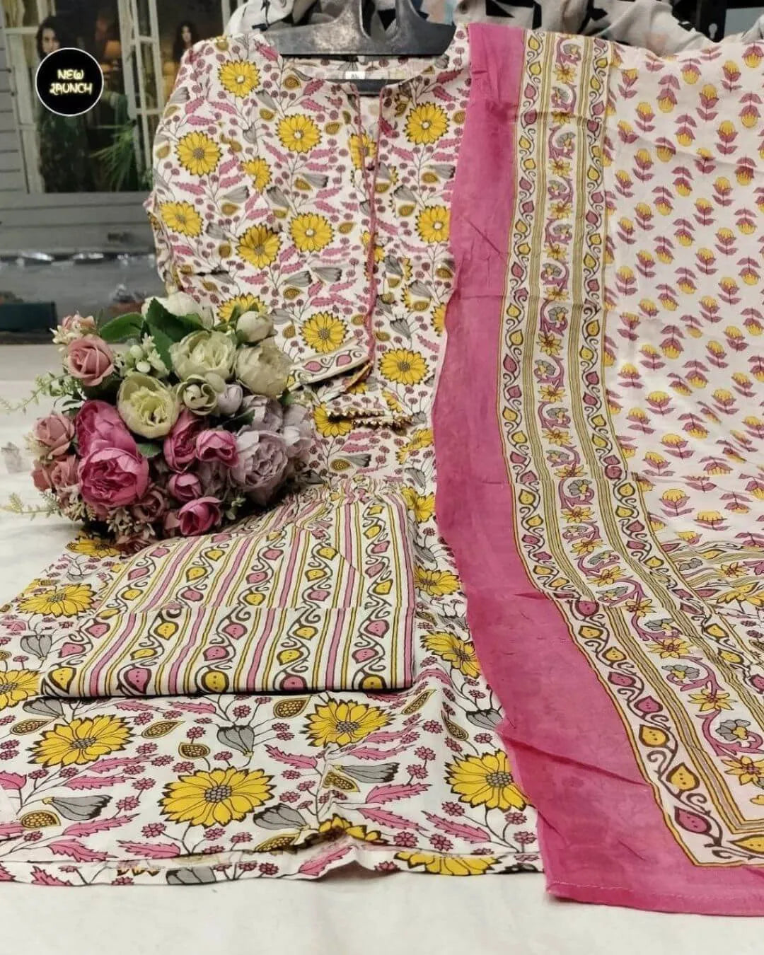 Yellow Floral Cotton Suit Set