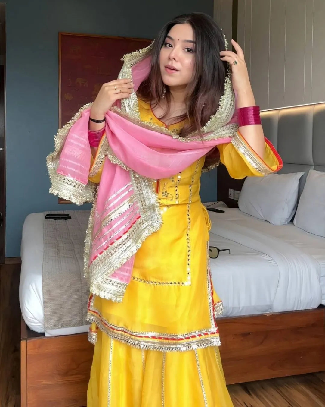 Yellow Sharara Suit Party Wear – Chinon Silk Embroidered Set