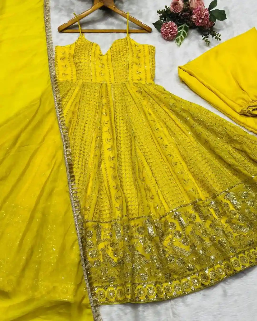 Yellow Teby Organza Gown Sharara Set
