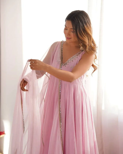 Light Pink Anarkali Dress With Dupatta Set​