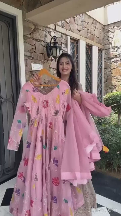 Royal Anarkali Sharara Suit Set in Pink
