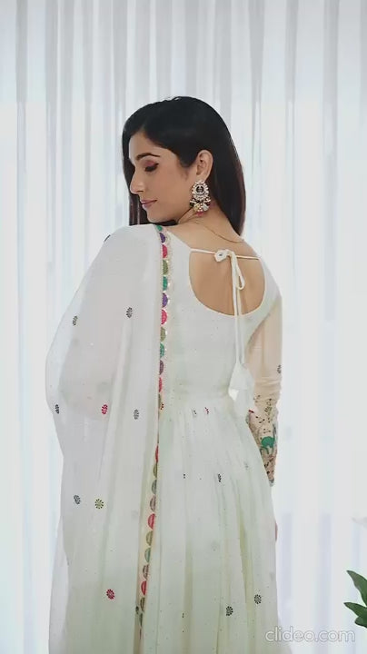 White Anarkali Salwar Suit With Dupatta